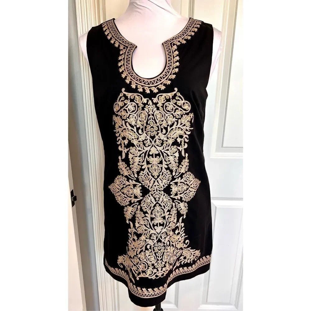 XXI Women’s medium Black Gold Embroidered Mini Dress Sleeveless